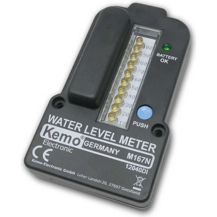 Kemo Füllstandsanzeige für Wassertanks, batteriebetriebene Messanzeige mit 10 LEDs, bis 2m Füllhöhe