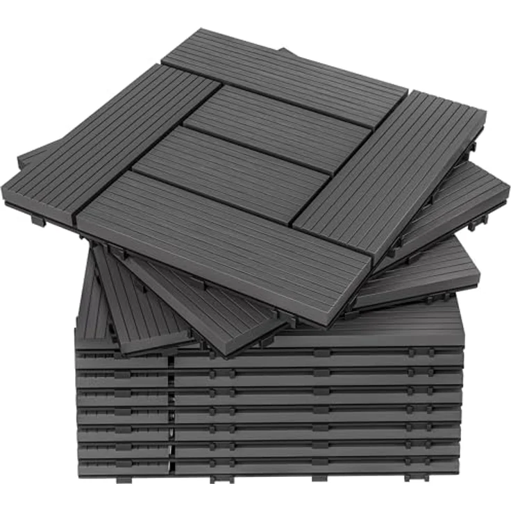 WPC Fliesen Terrassenfliesen Holzfliesen 30x30cm Balkon Terrasse Pool Garten Mosaik anthrazit 4250525376500 – Bild 2