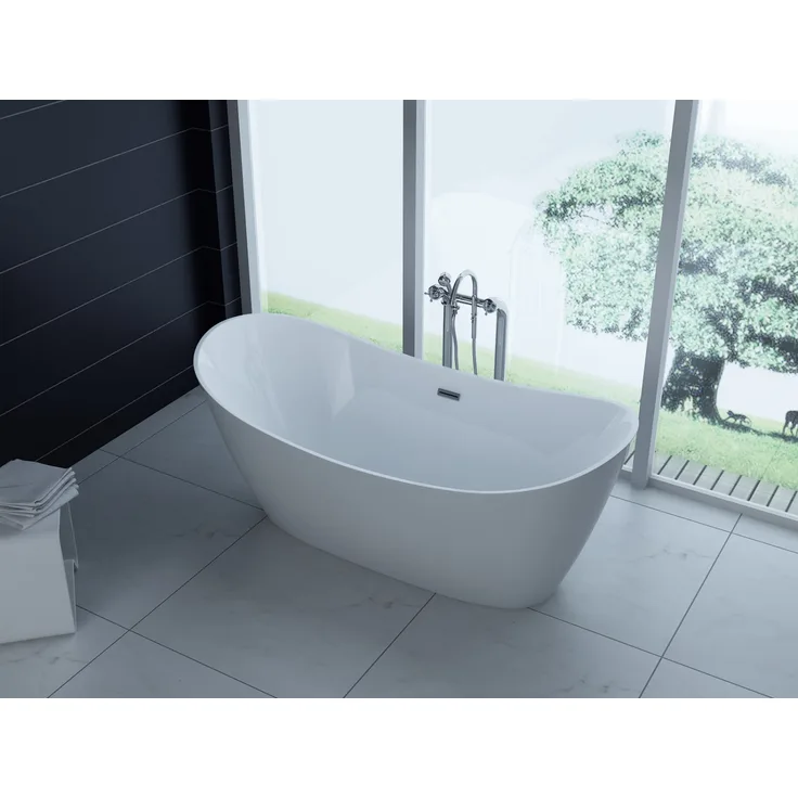 PureHaven Freistehende Luxus Acryl-Badewanne White 170x80cm inkl. Siphon und Überlaufschutz 200 l