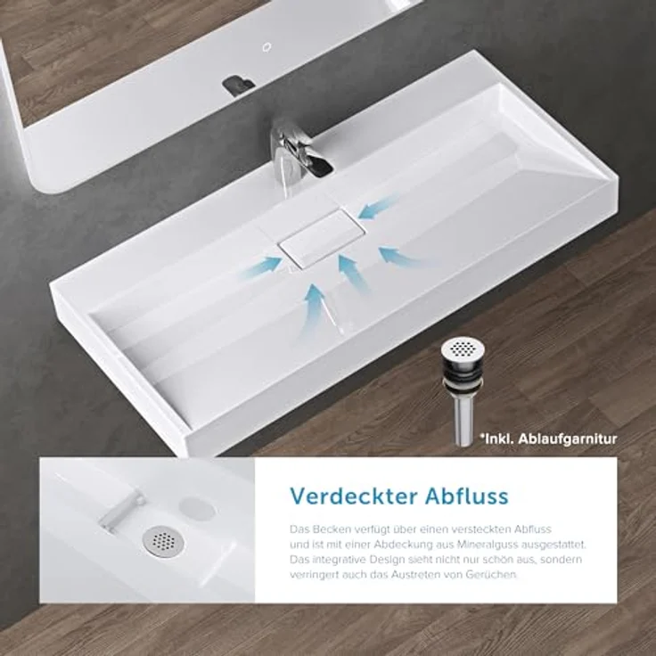 doporro Aufsatzwaschbecken Waschbecken Col19 Gussmarmor Waschtisch inkl. Ablaufgarnitur, mit Hahnlöcher in eleganter Eckform, hochreiner Gussmarmor, einfache Montage - Weiß – Bild 3