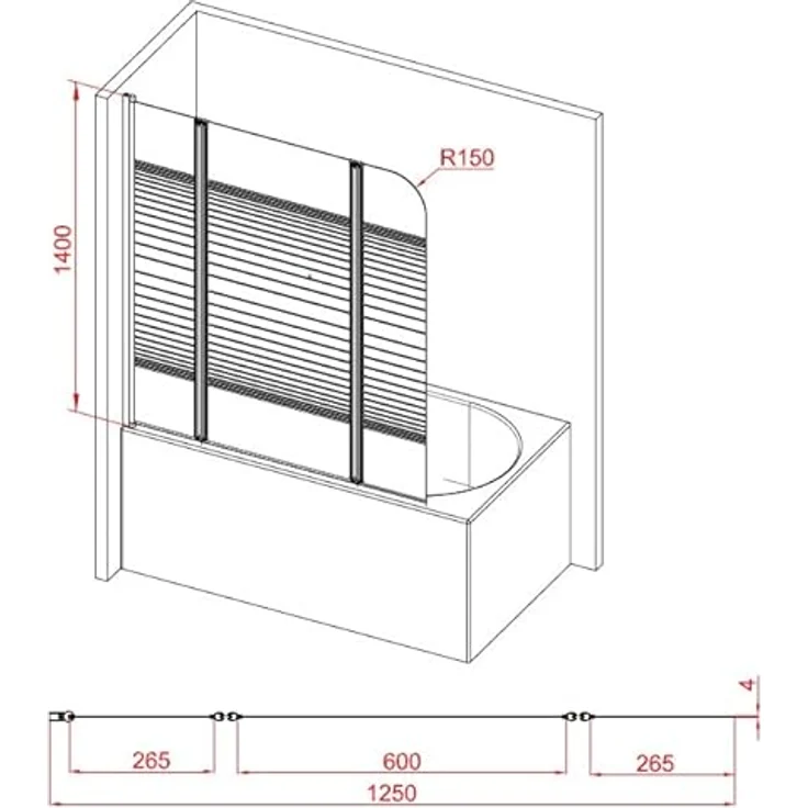 Marwell White Lines Badewannenaufsatz 125 x 140 cm Duschwand für Badewanne 3-teilig faltbar in matt weiß - Duschabtrennung aus 4 mm starken Einscheibensicherheitsglas – Bild 4