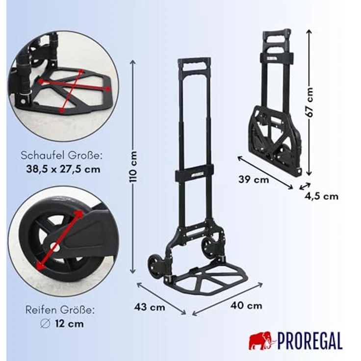 PROREGAL® Sackkarre ELEPHANT, klappbar, Traglast 250kg, Alurahmen, ergonomische Griffe, Gummiräder – Bild 4