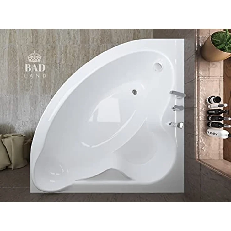 Polimat BADLAND Eckbadewanne STANDARD 130x130, Weiß Acryl, 4in1 Komplettset mit Fuß, Acrylschürze und Chrom Automatik Ablaufgarnitur, Made in EU – Bild 4