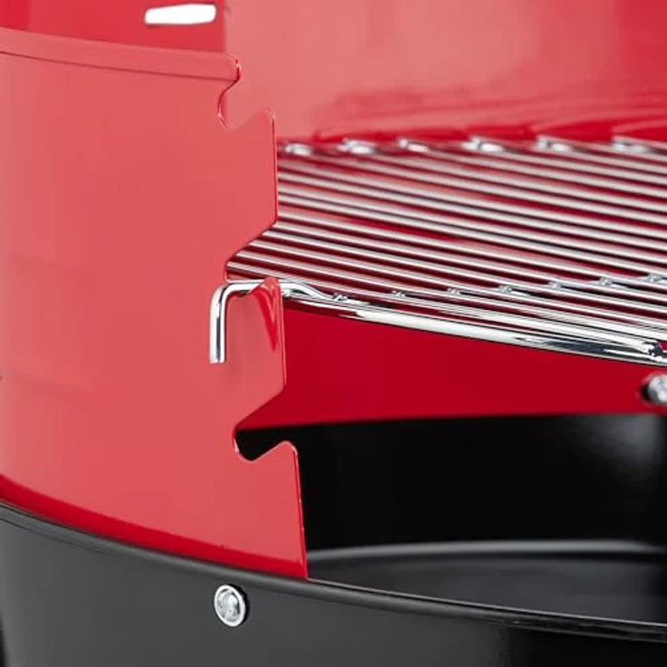 Relaxdays Holzkohlegrill 42 cm mit Rollen, Rundgrill in Schwarz und Rot für bis zu 4 Personen, 3-fach höhenverstellbarer Grillrost – Bild 6