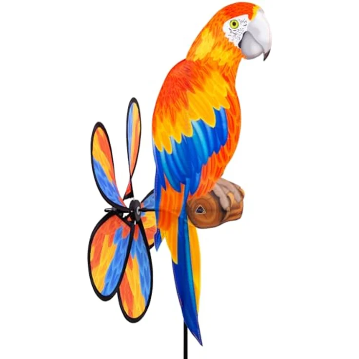 HQ Design Windspiration - Spin Critter Parrot, UV-beständiges und wetterfestes Windspiel für Garten, Terrasse und Balkon, inkl. Standstab – Bild 1