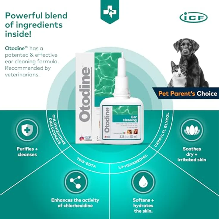 ICF Otodine Headset Lösung für Hunde und Katzen - 100 ml, antibakterielle und antimykotische Ohrreinigungslösung – Bild 5