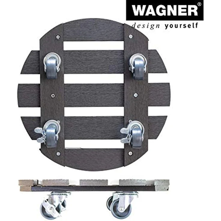 WAGNER Pflanzenroller WPC Ø 29 x 7 cm I Pflanzenroller & Blumenroller für Außenbereich + Innenbereich, anthrazit I Kübelroller Wood Plastic Composite mit 2 Feststellern I Tragkraft 100 kg - 20052501 – Bild 6