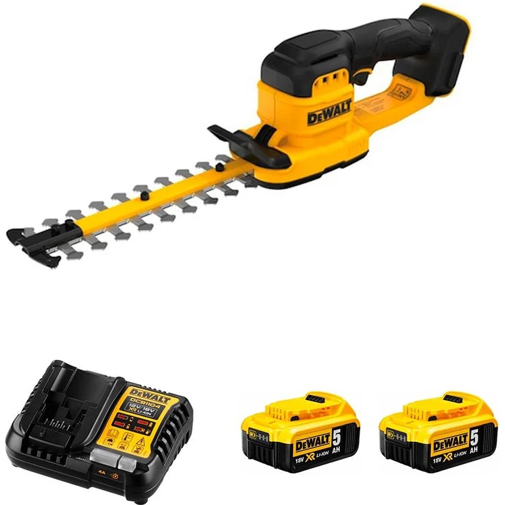 DeWALT DCMHT520P2-SK, Akku-Heckenschere mit 20 cm Messerlänge, 2 x 5,0 Ah Akku und ergonomischem Griff
