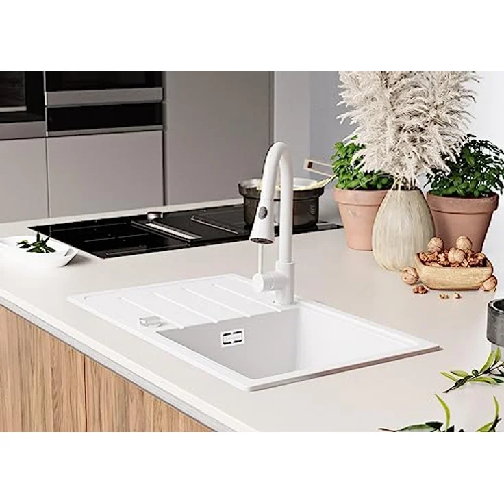 Primagran Spülbecken Kopenhagen Easy, Granitspüle 1 Becken, Weiß, ab 45er Unterschrank, schmutzabweisend, hitzebeständig – Bild 3