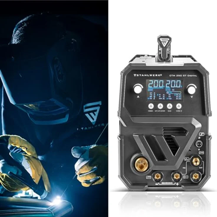 STAHLWERK Kombi-Schweißgerät CTM-250 ST Digital Vollausstattung 5-in-1 Schutzgas-Schweißgerät | Inverter mit 200 A, synergischem Drahtvorschub und integriertem 50 A Plasmaschneider CUT | WIG, 7-Jahre Garantie, DC WIG Schweißen, 2T/4T (WIG/MIG/MAG) – Bild 3