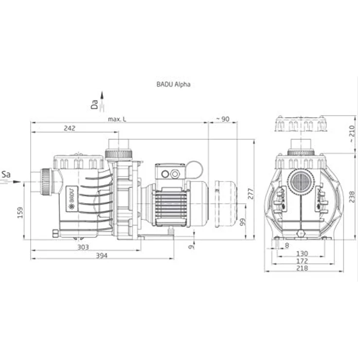 Speck Pumpen Filterpumpe Speck BADU Alpha 12 Poolpumpe, Fördermenge 12 m³/h, Schwimmbad Filteranlage, PP-Gehäuse – Bild 3