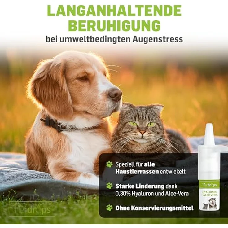 Tierdrops Augentropfen für Hunde und Katzen, 0,30% Hyaluron und Aloe Vera, natürliche Augenpflege ohne Konservierungsmittel gegen trockene und gereizte Augen – Bild 2