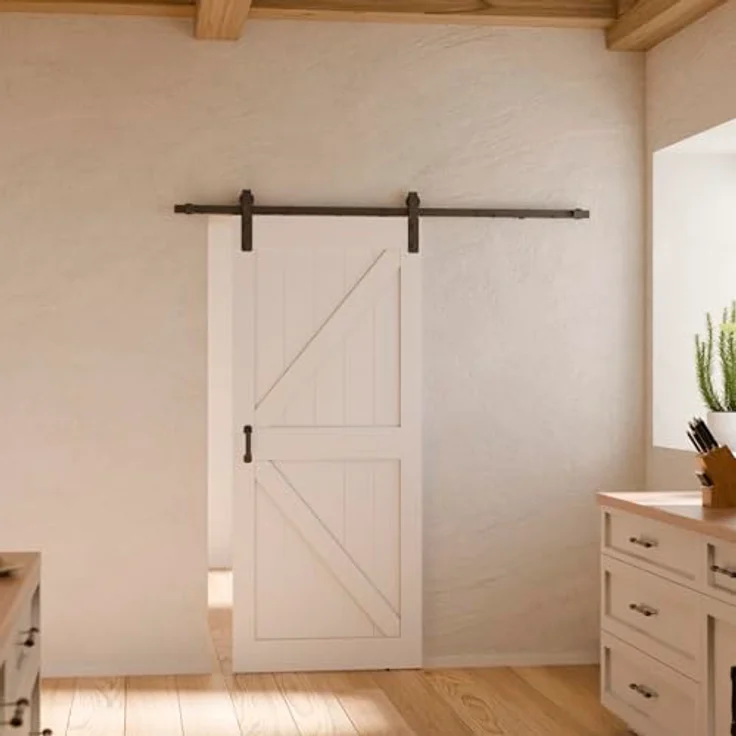 inova Schiebetür Komplettset Weiß 900x2150mm, Scheunentor mit offener Laufschiene schwarz und Softclose – Bild 1