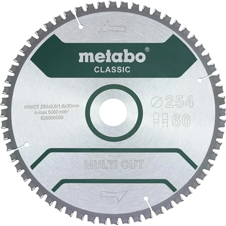 Metabo Sägeblatt multi cut - classic, 254x2,6/1,8x30 Z60 FZ/TZ 5°neg - 628285000 – Bild 2