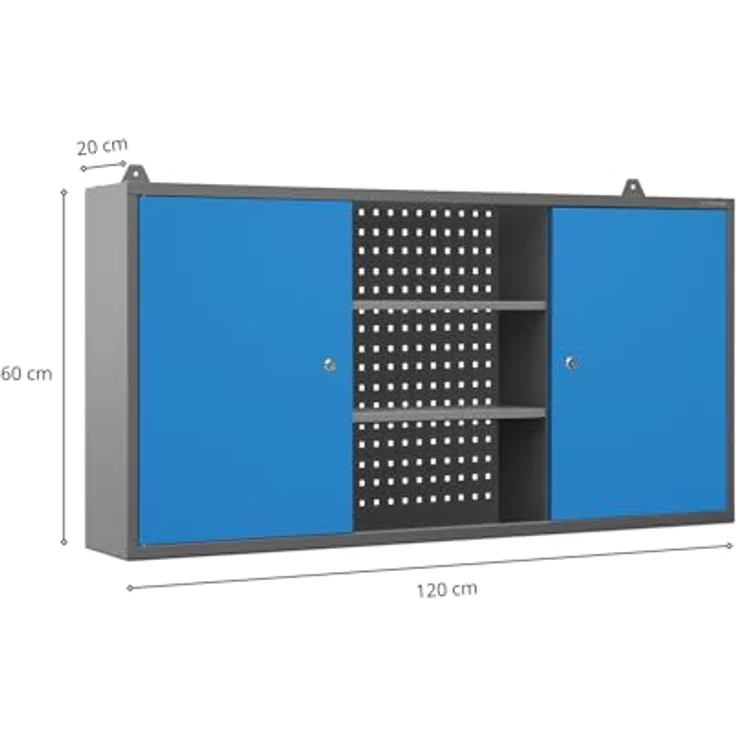 Jan Nowak Hängeschrank Ben, kompakte Werkzeugaufbewahrung mit 2 abschließbaren Fächern, Anthrazit/Blau, 60x120x20 cm – Bild 3