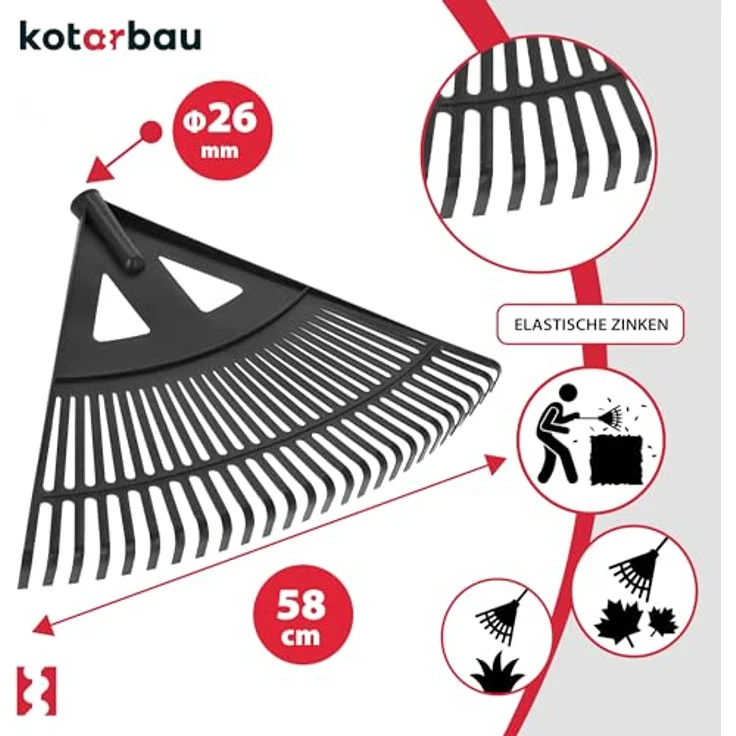 KOTARBAU® Laubrechen Kunststoff 58 cm, ohne Stiel, für Herbstlaub & Heckenschnitt, Schwarz – Bild 4