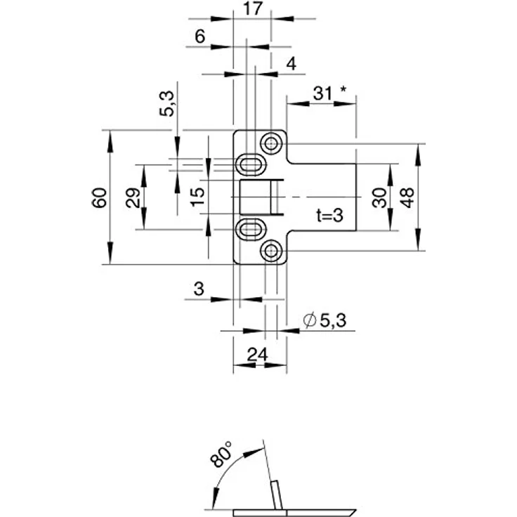 WILKA Stangenschließblech P645, 24 x 60 x 3 mm, Edelstahl, für Verriegelung nach oben – Bild 2