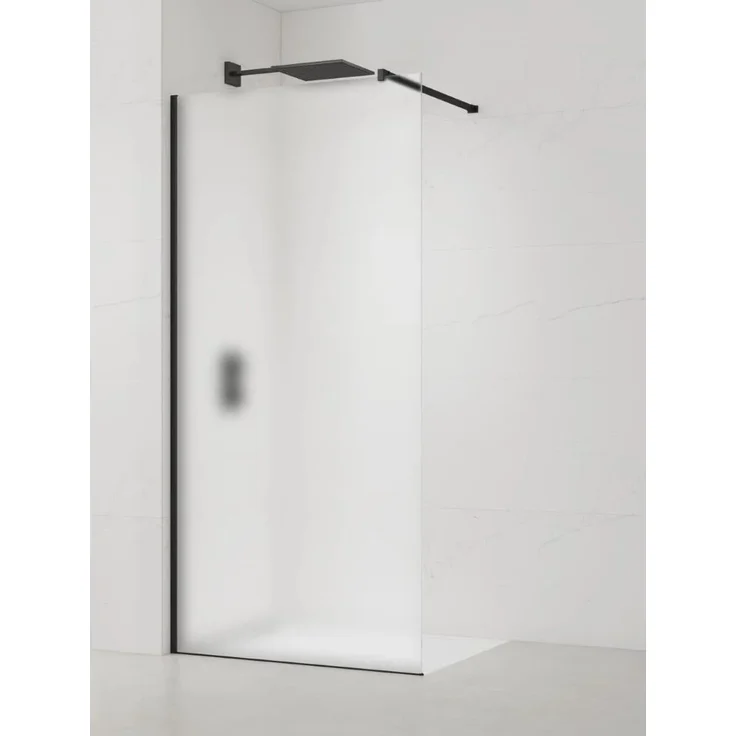Swiss Aqua Technologies Walk-In Dusche Duschwand Duschabtrennung 120CM, Schwarz, 8mm Milchglas mit Easy Clean Oberfläche, barrierefrei, verstellbar