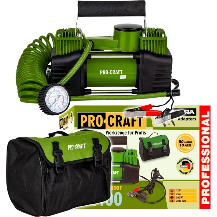 Procraft LK400 Luftkompressor, 10 bar, 12 V Anschluss, 276 W, 80 l/min, inkl. Tasche