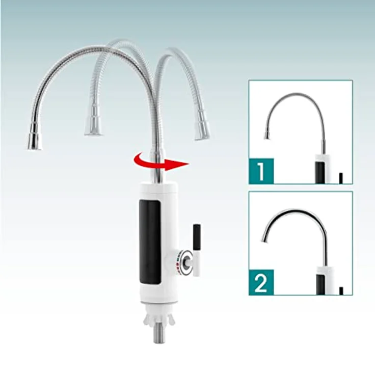 EASYmaxx Warm- & Kaltwasserarmatur mit Durchlauferhitzer, digitale LED-Temperaturanzeige, ideal für Werkstatt, Garage, Camping, Garten und Terrasse, Weiss/Edelstahl – Bild 3