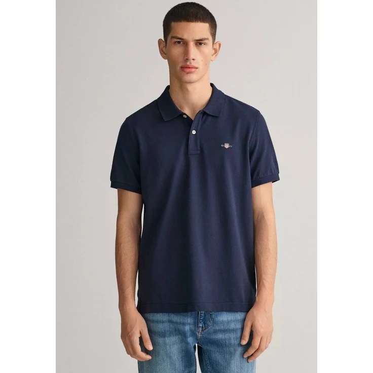 Gant Poloshirt REG SHIELD SS PIQUE POLO, 100% Baumwolle Pique, mit Logo und Flachstrickkragen, vielseitiges Styling, Navy – Bild 1