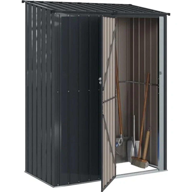 vidaXL Gartenhütte Anthrazit 153,5 x 86 x 200 cm, Metall, wetterfest, viel Stauraum für Werkzeuge und Zubehör – Bild 1