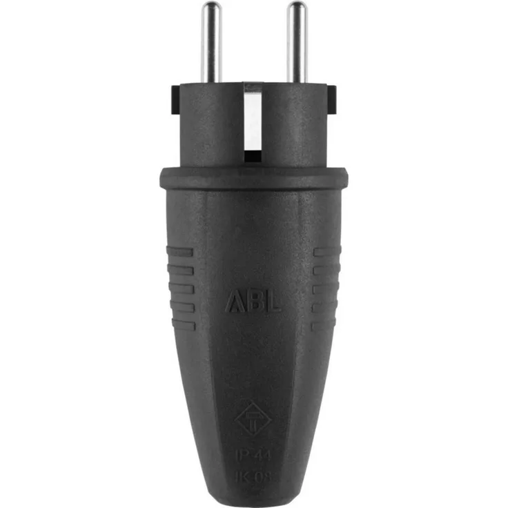 ABL Original Stecker 1506 SK+F/B Gummi schwarz, Hybridstecker CEE 7/7, spritzwassergeschützt IP44, 16A, 250V