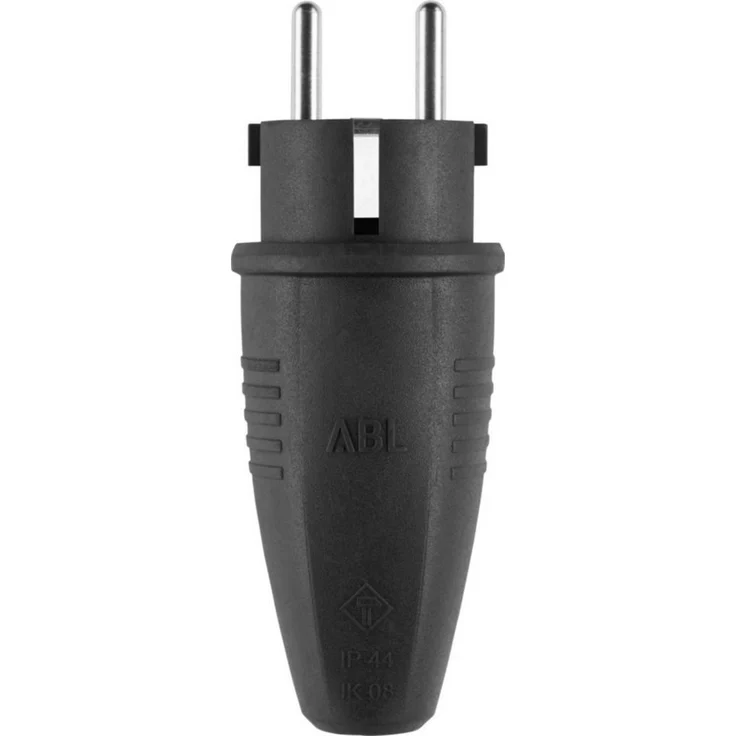 ABL Original Stecker 1506 SK+F/B Gummi schwarz, Hybridstecker CEE 7/7, spritzwassergeschützt IP44, 16A, 250V