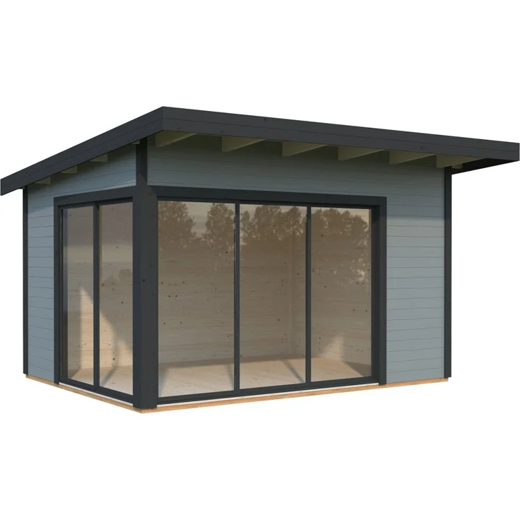Palmako Gartenhaus Andrea 390 x 300 cm, Pultdach mit Glasschiebetüren, grau lackiert, 11,2 m²