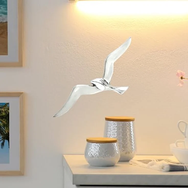 Wanddeko-Objekt Möwe 36cm Aluminium Silber Wand Deko-Figur – Bild 9