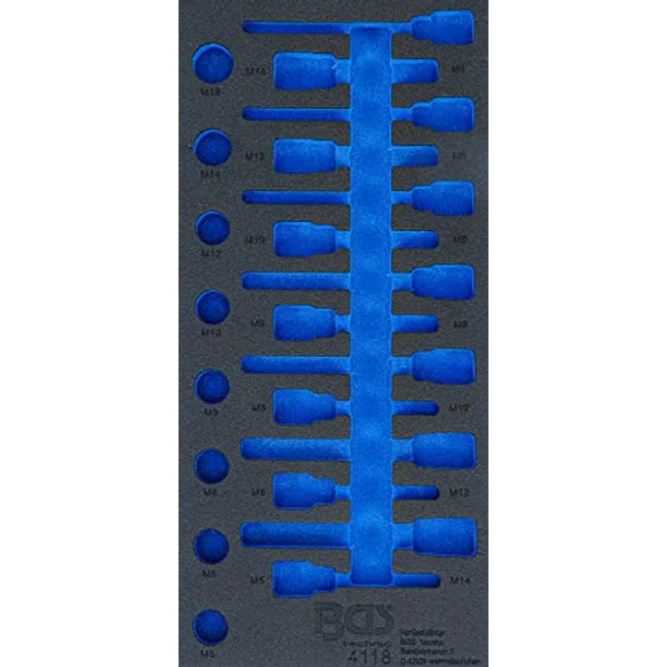 BGS TECHNIC Werkstattwageneinlage 1/3 leer für Art. 4118, hochwertige Hartschaum Einlage, Abmessungen 189 x 408 x 32 mm