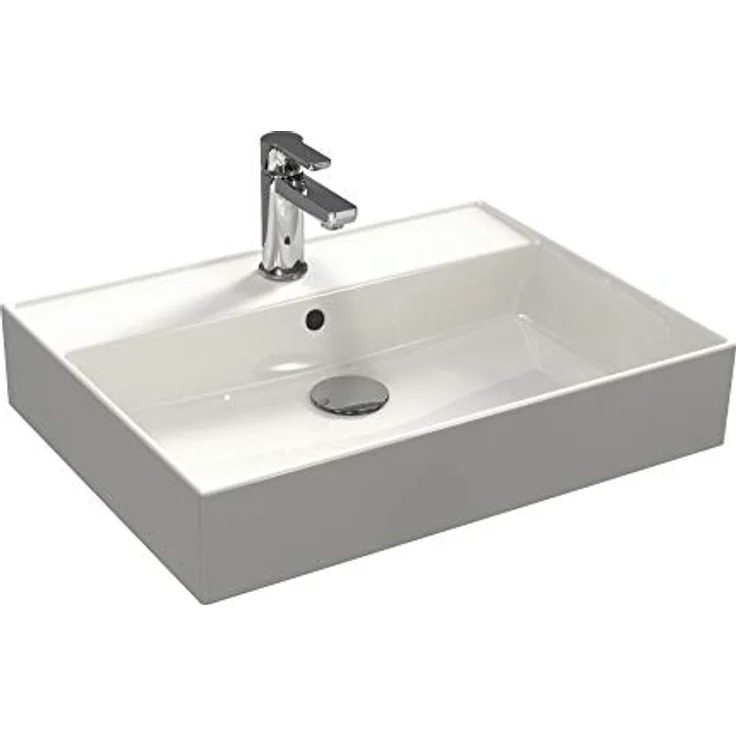 Aqua Bagno | Keramik Waschbecken weiß, eckiger Waschtisch für Gäste-WC, Waschbeckenaufsatz Loft Air Design | 612x466 mm – Bild 4
