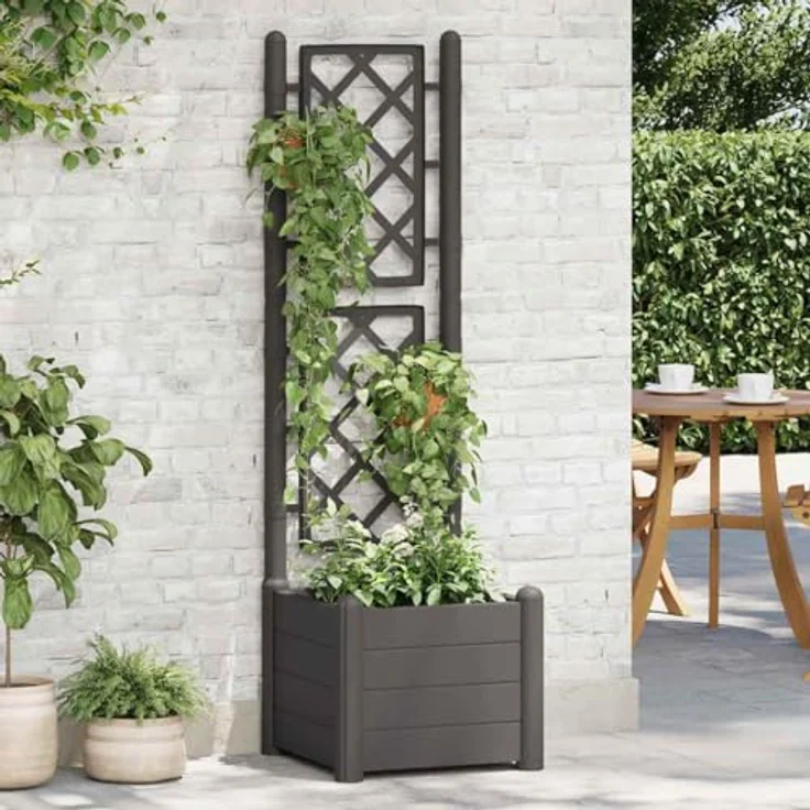 vidaXL Pflanzkübel mit Spalier 43x43x142 cm PP Anthrazit – Bild 3