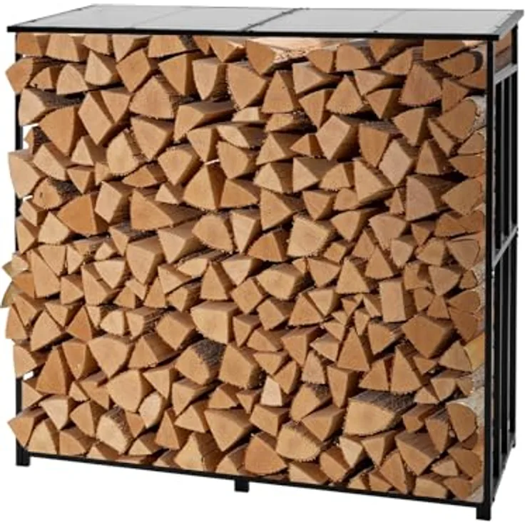 VEVOR Metall Kaminholzregal 1850x700x1800 mm mit Dach, max. Tragkraft 300 kg, wetterfestes Polycarbonat-Dach, stabil und langlebig für Außenbereich