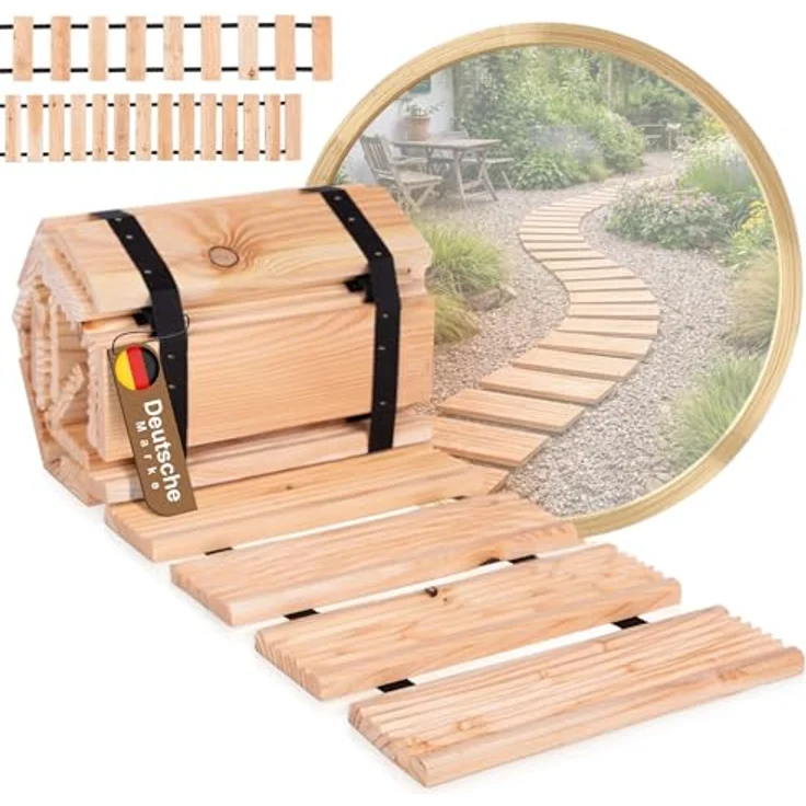 BooGardi Rollweg aus Lärche, mobiler Holzweg 250 cm lang, 30/40/50 cm breit, wetterfest, perfekter Gartenweg, Trittplatten, 8 cm Lattenabstand – Bild 1