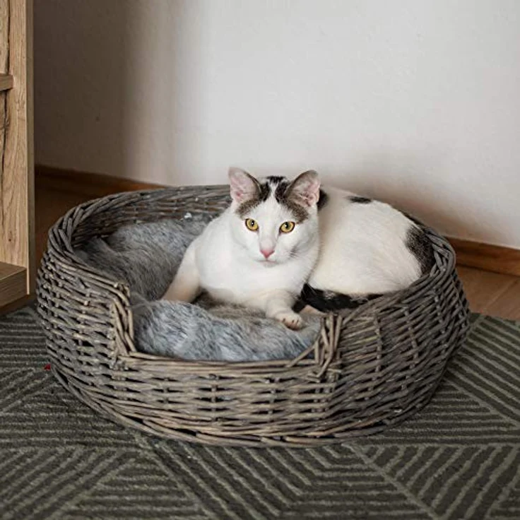 UNUS RM E-Commerce Hundebett Hundekorb Hundekörbchen aus Weide mit Kissen Grau Durchmesser 55cm für Hunde und Katzen – Bild 4