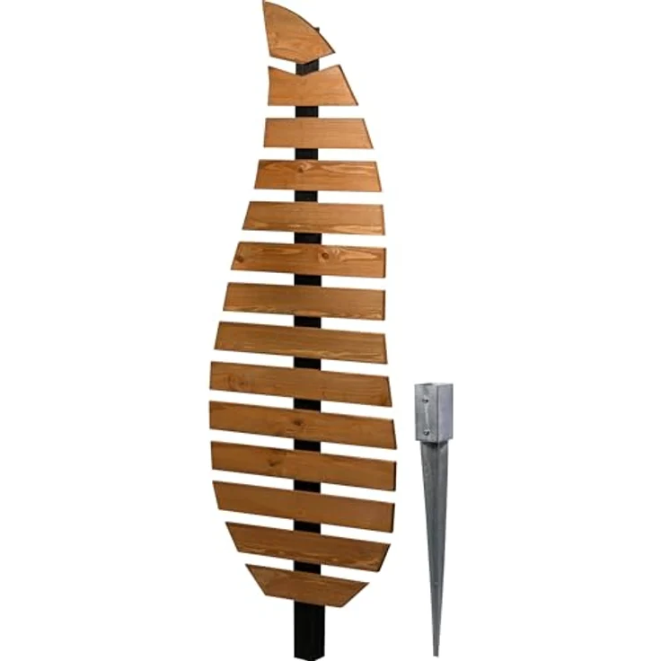 dobar® Green Label Rankhilfe Komplexus, zweifarbige Holz-Rankhilfe in Blattform, 58,5 x 6 x 175 cm mit Metall-Erdspieß für Kletterpflanzen – Bild 1