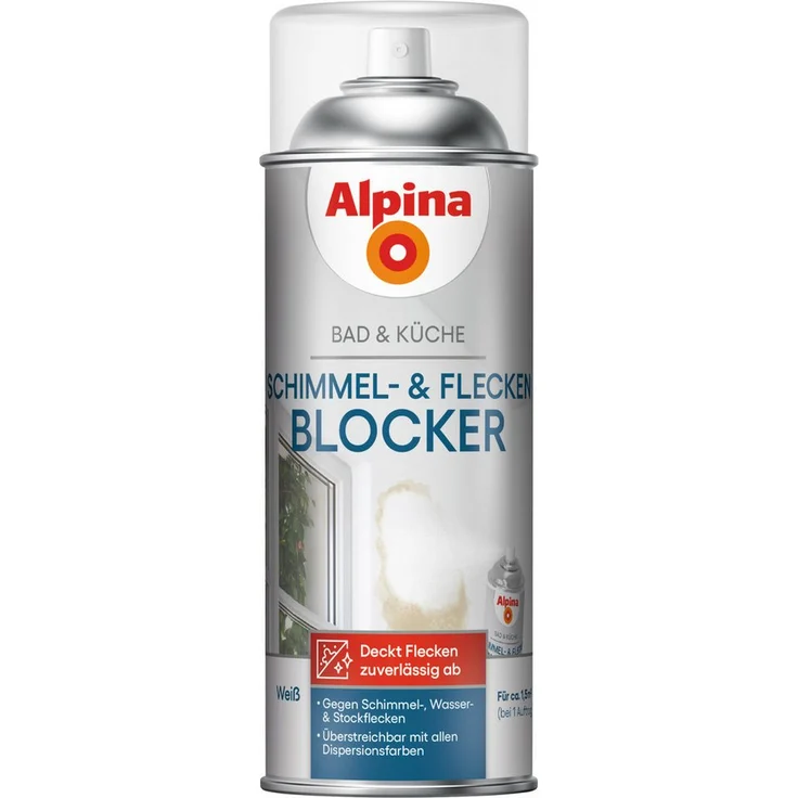 Alpina Bad & Küche Schimmel-& Flecken-Blocker Spray, weißer seidenmatter Absperrgrund, schnell trocknend, gegen Ruß- & Nikotinflecken