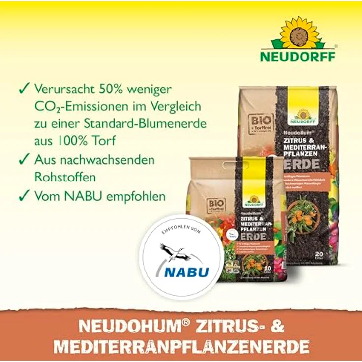 Neudorff NeudoHum Mediterranpflanzenerde, torffreies Pflanzsubstrat für Zitrus- und Kübelpflanzen, 20 l – Bild 5