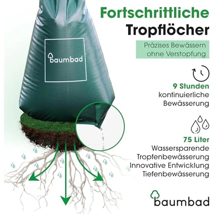 baumbad Baumbewässerungsbeutel, 75 Liter Wassersack aus UV-beständigem PVC, langzeit Bewässerungssystem für Bäume bis 30 cm Umfang – Bild 3