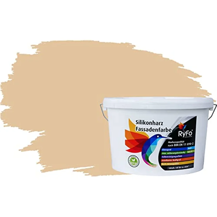 RyFo Colors Silikonharz Fassadenfarbe Lotuseffekt Trend Bahamabeige 10l - bunte Fassadenfarbe, weitere Braun Farbtöne und Größen erhältlich, Deckkraft Klasse 1 – Bild 2