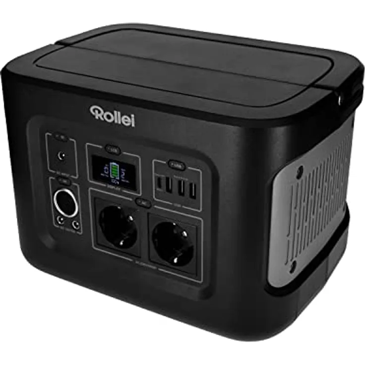 Rollei Power Station 500, 450WH Solargenerator mit LIFEPO4-Akku, 1.000W max Leistung, tragbarer Stromspeicher ideal für Camping, Wohnmobile, Garten, Notstrom Schwarz