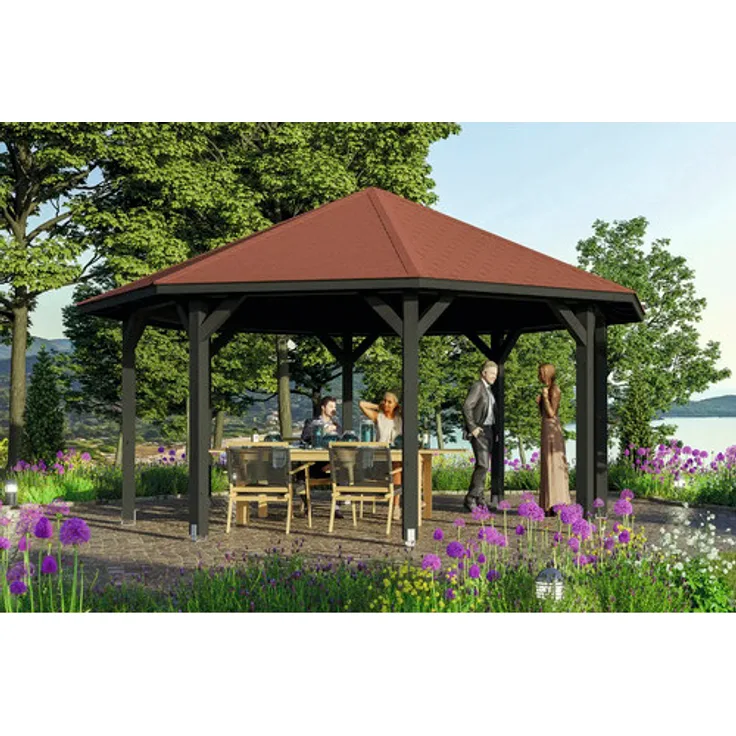 GartenHaus SKAN HOLZ Nice 3 Pavillon, 8-Eck Ø 557 cm aus Leimholz, anthrazit mit Dachschalung