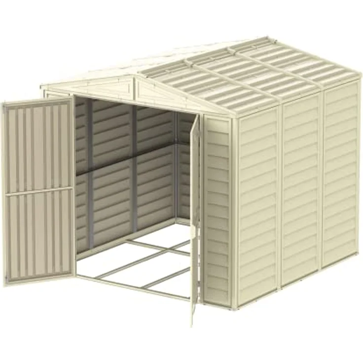 Duramax DuraMate 8 x 8 (5.75 m²) Kunststoff gerätehaus mit Metallfundament set, robuster Metalldachkonstruktion, wartungsfreier Vinylüberdachung, Vinylschuppen, Elfenbein – Bild 4