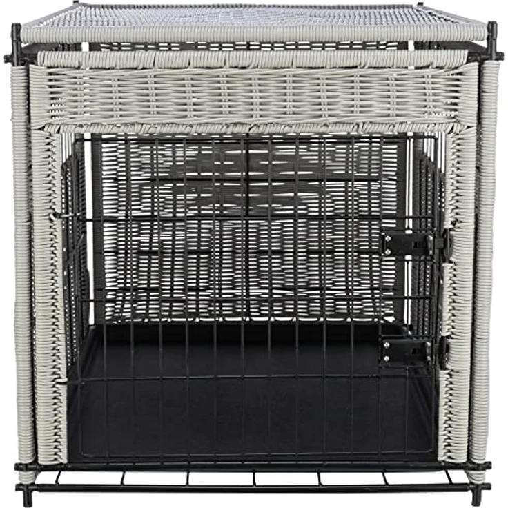 TRIXIE Moderne, verschließbare Hundebox für die kurzzeitige Unterbringung zu Hause Home Kennel, POLYRATTAN, M: 58 × 60 × 77 cm, HELLGRAU - 39749 – Bild 2