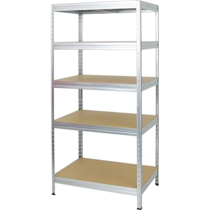 Proregal Schwerlastregal Rivet, 180 x 90 x 60 cm, 5 verstellbare Böden, Traglast 250 kg, verzinkt, kinderleichter Steckaufbau – Bild 7
