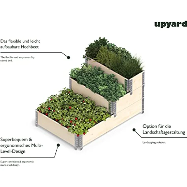Upyard Stepped Bed - modernes Hochbeet aus Paletten - modulares, mehrstufiges Hochbeet aus Naturholz für Garten und Terrasse, 120x80x58,5, Naturholz – Bild 5