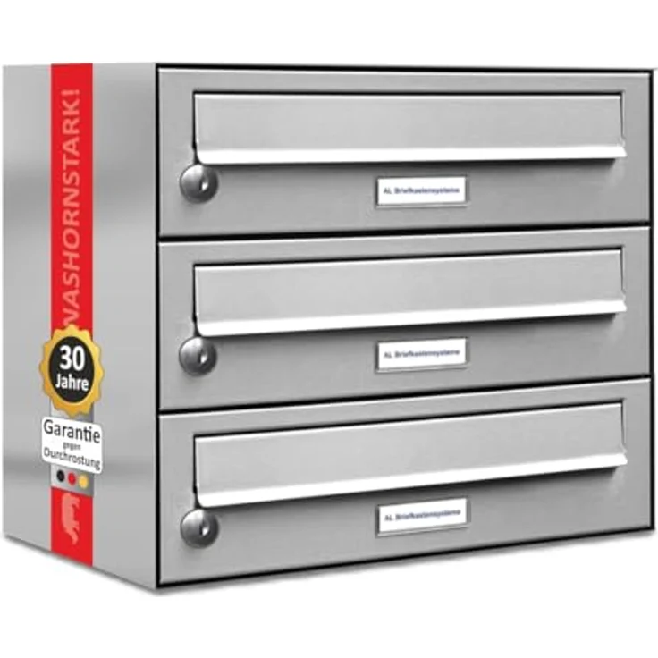 3er Edelstahl Briefkasten Anlage 3 Fach Wandbriefkasten Postkasten – Bild 2