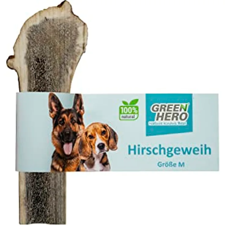 GreenHero Hirschgeweih Kausnack Größe M - 11 cm natürlicher und nachhaltiger Kauknochen aus Hirsch-Geweih für Hunde langlebig zur Unterstützung von Kiefer und Zähnen hypoallergener Hirsch Geweih