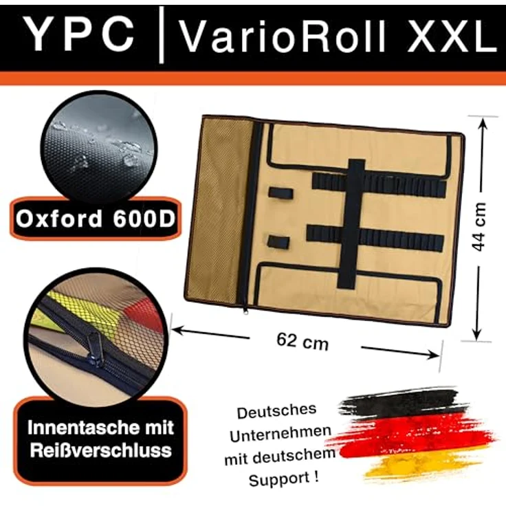 YPC VarioRoll XXL, Werkzeugtasche rollbar 62x44cm mit 60 Halteschlaufen und Netztasche, wasserfestes Oxford 600D Polyester – Bild 2
